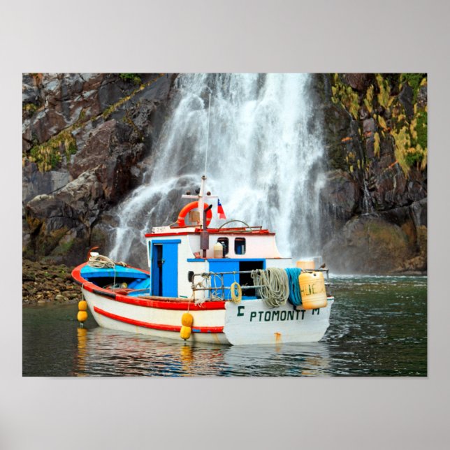 Póster Cascada y barco (Frente)