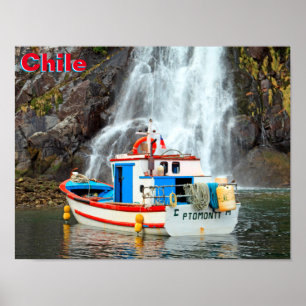 Póster Cascada y barco, Chile