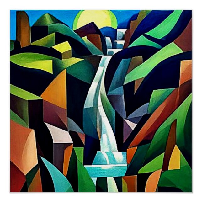 Póster Cascadas de cascada por la montaña 4 (Anverso)