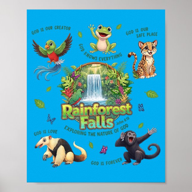 Póster Cascadas de la Selva Tropical Explorando la Natura (Frente)