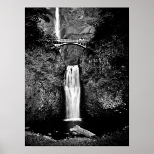 Póster Cascadas de Oregón (blanco y negro)