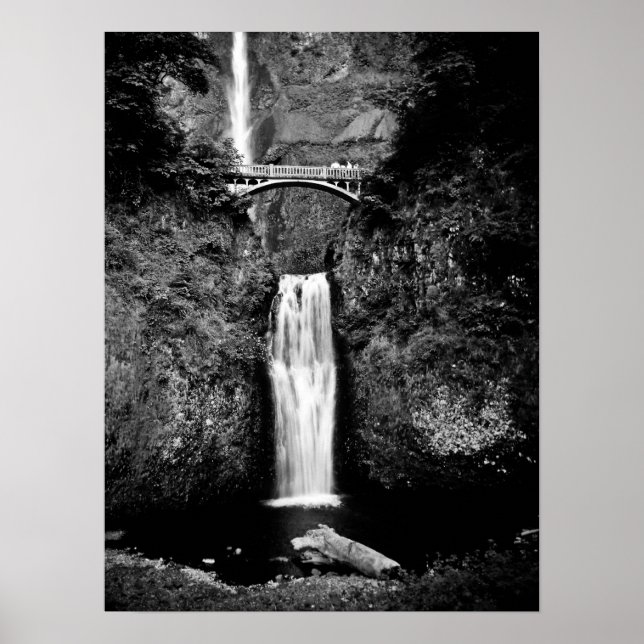 Póster Cascadas de Oregón (blanco y negro) (Frente)