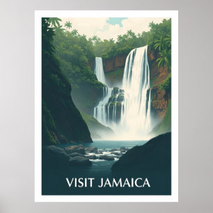 Póster Cascadas del río Dunn, Jamaica ilustración vintage
