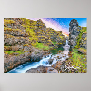 Póster Cascadas Kolufossar, Islandia