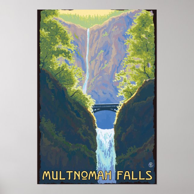 Póster Cascadas Multnomah, Oregon Doncella de las Cascada (Frente)