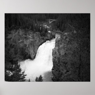 Póster Cascadas superiores en blanco y negro de Yellowsto