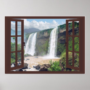 Póster Cascadas Trompe l'oeil Faux Window