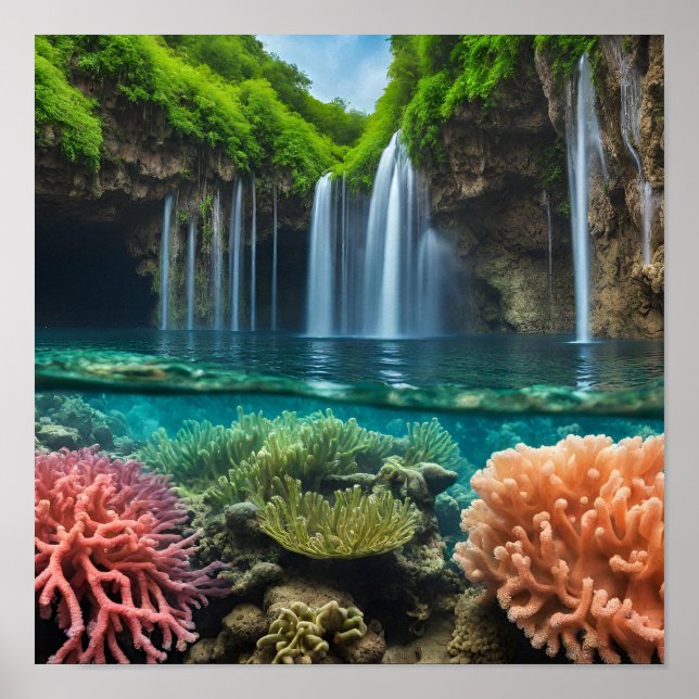 Póster Cascadas tropicales coloridas (Frente)