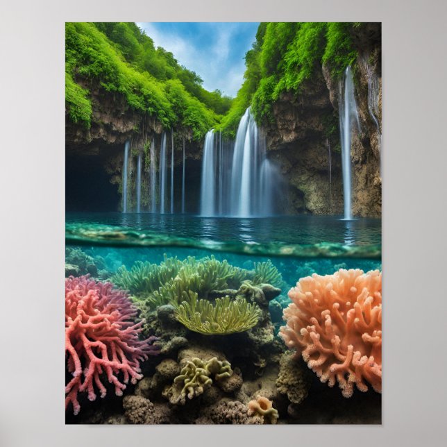 Póster Cascadas tropicales coloridas (Frente)