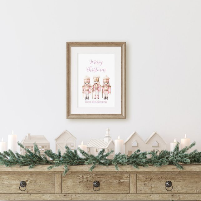 Póster Cascanueces de Navidad rosa y dorado (Pink Nutcracker Christmas Poster)