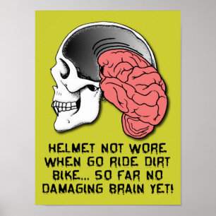 Póster Casco Daño Cerebral Divertido Moto Cross Motocross