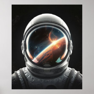Póster Casco de astronauta reflejo del universo