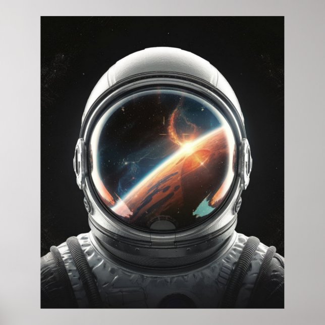 Póster Casco de astronauta reflejo del universo (Frente)