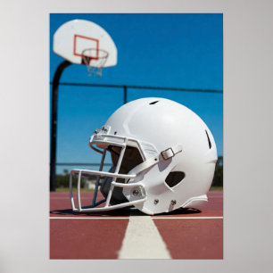Póster Casco de fútbol americano blanco en la línea de la