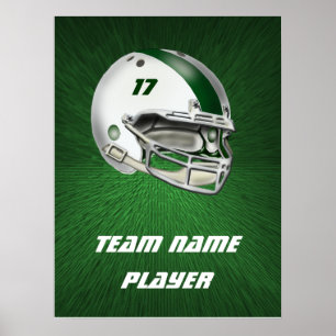 Póster Casco de fútbol americano blanco y verde oscuro