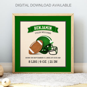 Póster Casco de fútbol americano verde estadísticas de na
