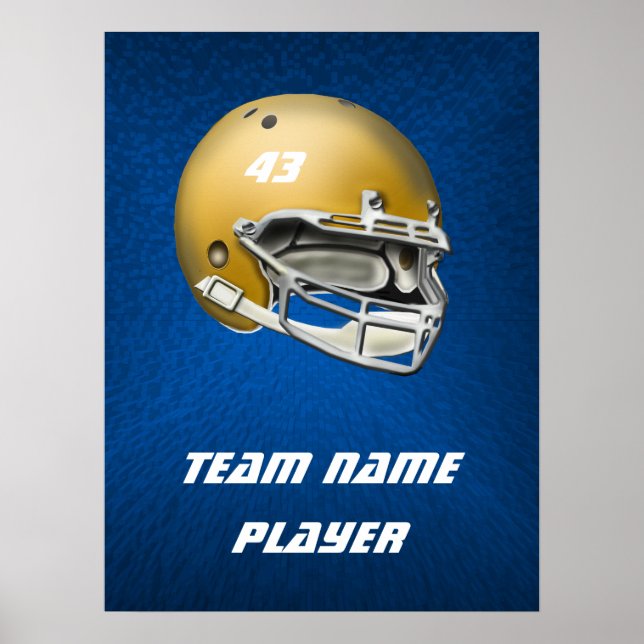 Póster Casco de fútbol de tono dorado con fondo azul (Frente)