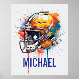 Póster Casco de fútbol motivacional inspirador nombre