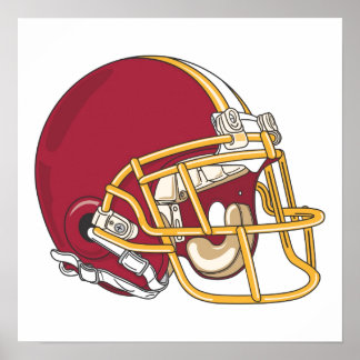 Póster Casco de Fútbol Rojo y Oro
