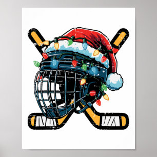 Póster Casco de Hockey sobre Hielo de Navidad Santa Xmas