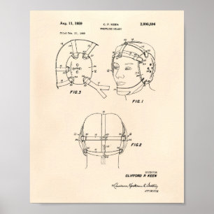 Póster Casco de lucha libre 1959 Patent Art Old Peper