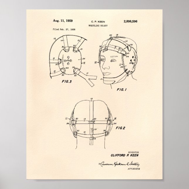 Póster Casco de lucha libre 1959 Patent Art Old Peper (Frente)