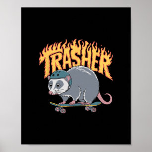 Póster Casco de zarigüeya de patinaje Trasher Skateboardi