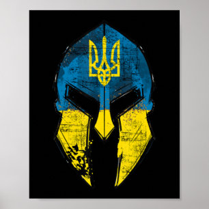 Póster Casco Esparta de Ucrania Hombres de bandera Escudo