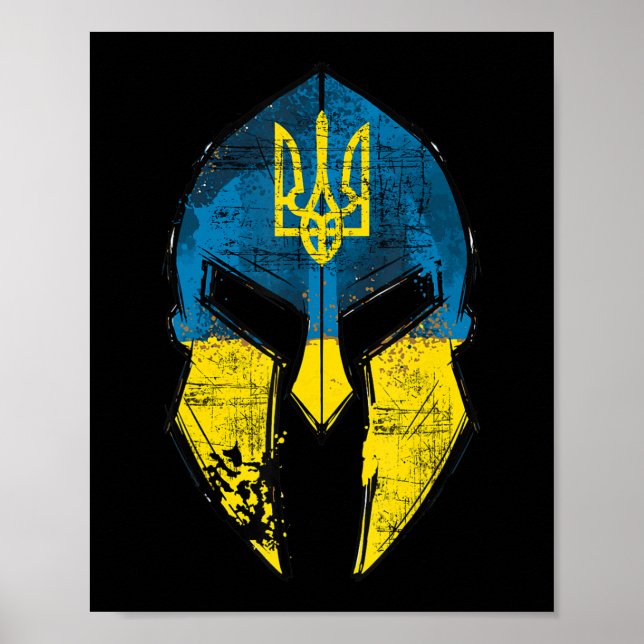 Póster Casco Esparta de Ucrania Hombres de bandera Escudo (Frente)