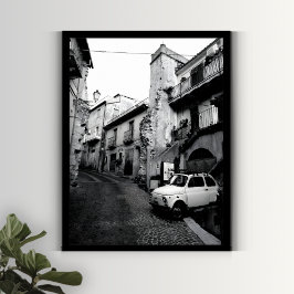 Póster Casco italiano antiguo blanco y negro con coche vi