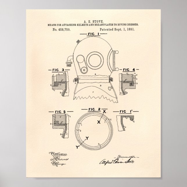 Póster Cascos de buceo 1891 Patent Art Old Peper (Frente)