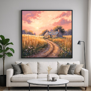 Póster Caserío de campo - Paisaje de estilo pálido
