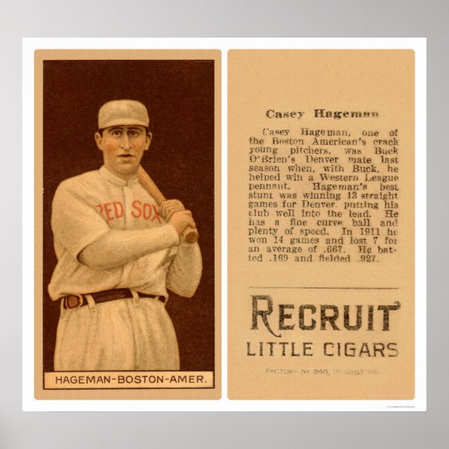Póster Casey Hageman Red Sox Baseball 1912 (Frente)