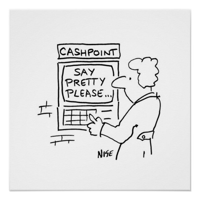 Póster Cashpoint ATM muestra un mensaje solicitando al us (Anverso)
