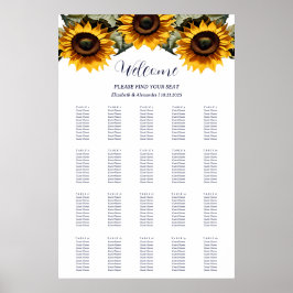 Póster Casilla de boda de girasoles amarillo elegante