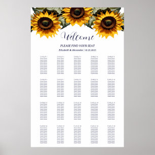 Póster Casilla de boda de girasoles amarillo elegante