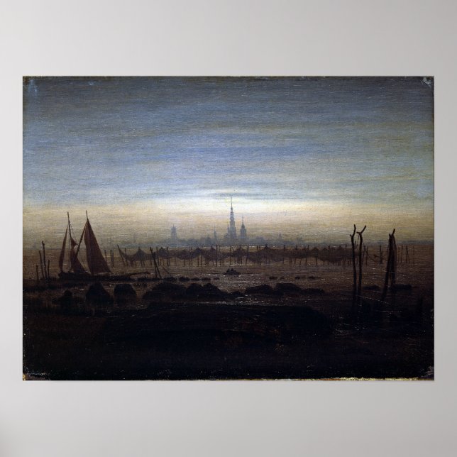 Póster Caspar David Friedrich Greifswald a la luz de la l (Frente)