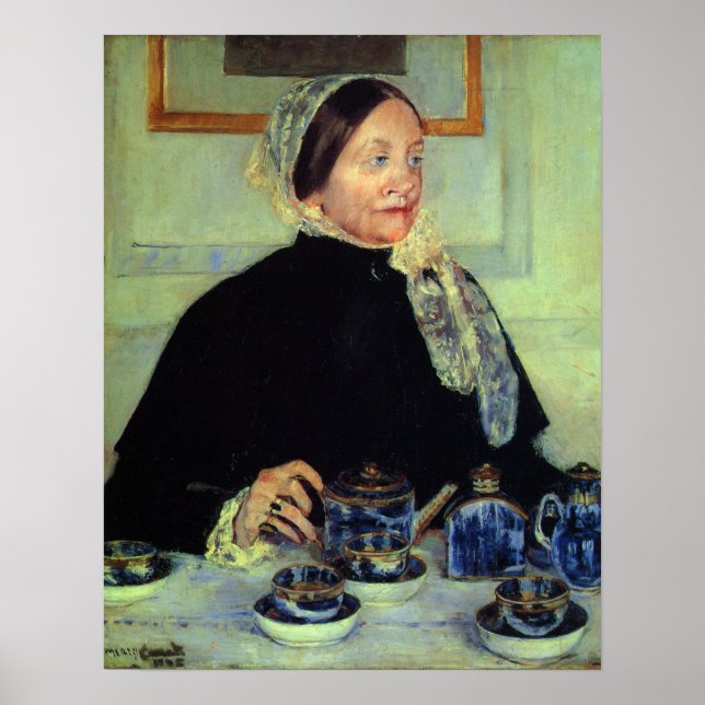 Póster Cassatt - Dama en la mesa del té 1885 (Frente)