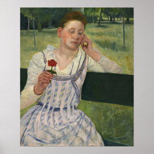 Póster Cassatt - Mujer con Zinnia Roja