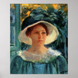 Póster Cassatt - Mujer joven en verde al aire libre bajo
