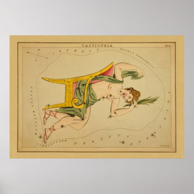 Póster Cassiopeia - Vintage Astronomical Star Chart Image (Frente)