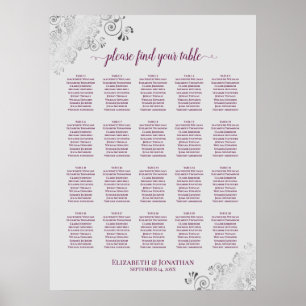 Póster Cassis on Gray 20 Table Wedding Seating Chart