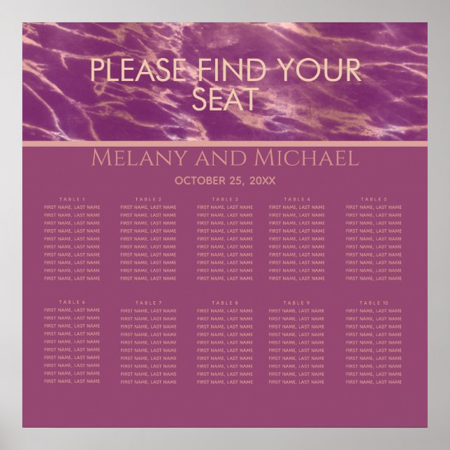 Póster Cassis rosa de mármol dorado romántico elegante (Frente)