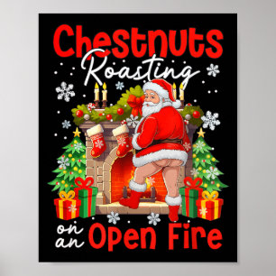 Póster Castañas Asándose Al Fuego Divertido Santa