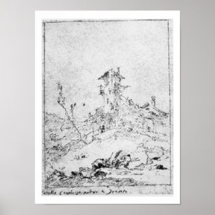 Póster Castel Cogolo Per Andar a Trento (pluma y tinta en
