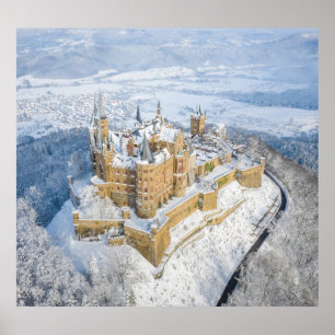 Póster Castillo aéreo Hohenzollern: Alemania nevada.