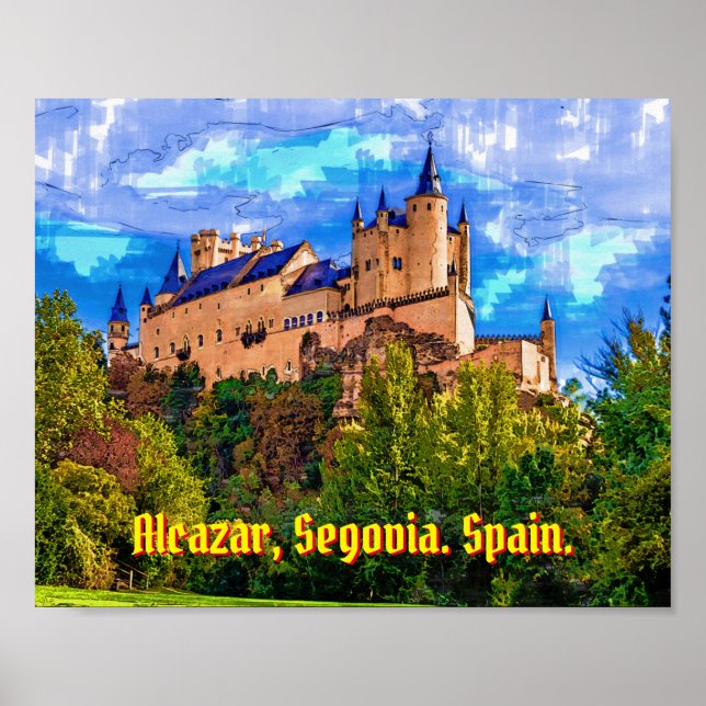 Póster Castillo Alcázar, Segovia, España. (Frente)