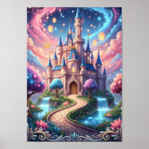 Póster Castillo Cósmico Encantado Linternas Flotantes Fan