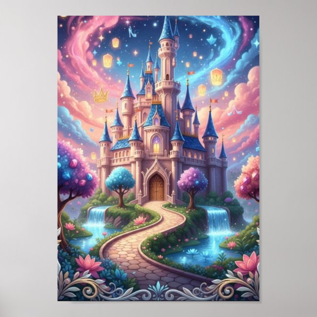 Póster Castillo Cósmico Encantado Linternas Flotantes Fan (Frente)