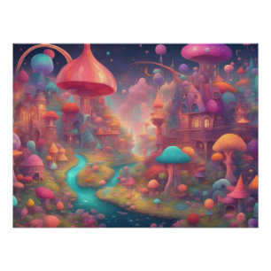 Póster Castillo de acuarela colorida de Fantasy World